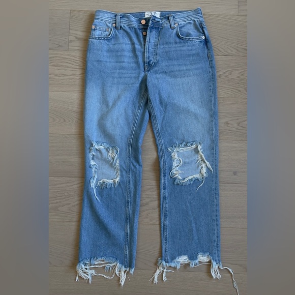 Free People straight distressed knee jeans, size 27 - Picture 3 of 7